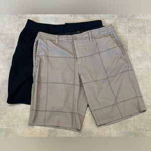 HANG TEN Men's 4Way Stretch Shorts Lot of 2 Khaki Plaid And Blk Stripe Size 36